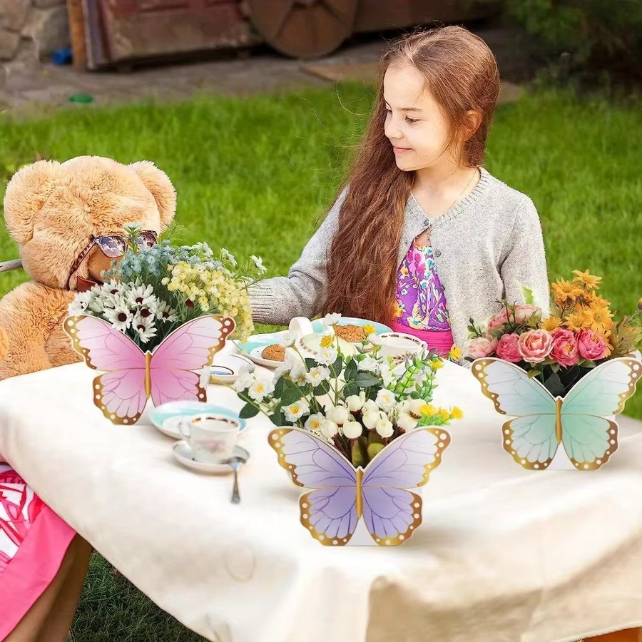 Schmetterling Geschenkboxen in Rosa und Lila mit Blumenmuster aus Papier für Pralinen und Schokolade - Bild 2