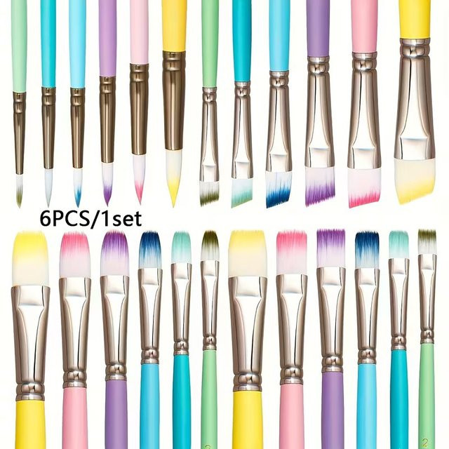 6-teiliges Farbpinsel-Set in Multicolour für Acryl-, Öl- und Aquarellmalerei mit 4 verschiedenen Größen und Formen - Bild 1