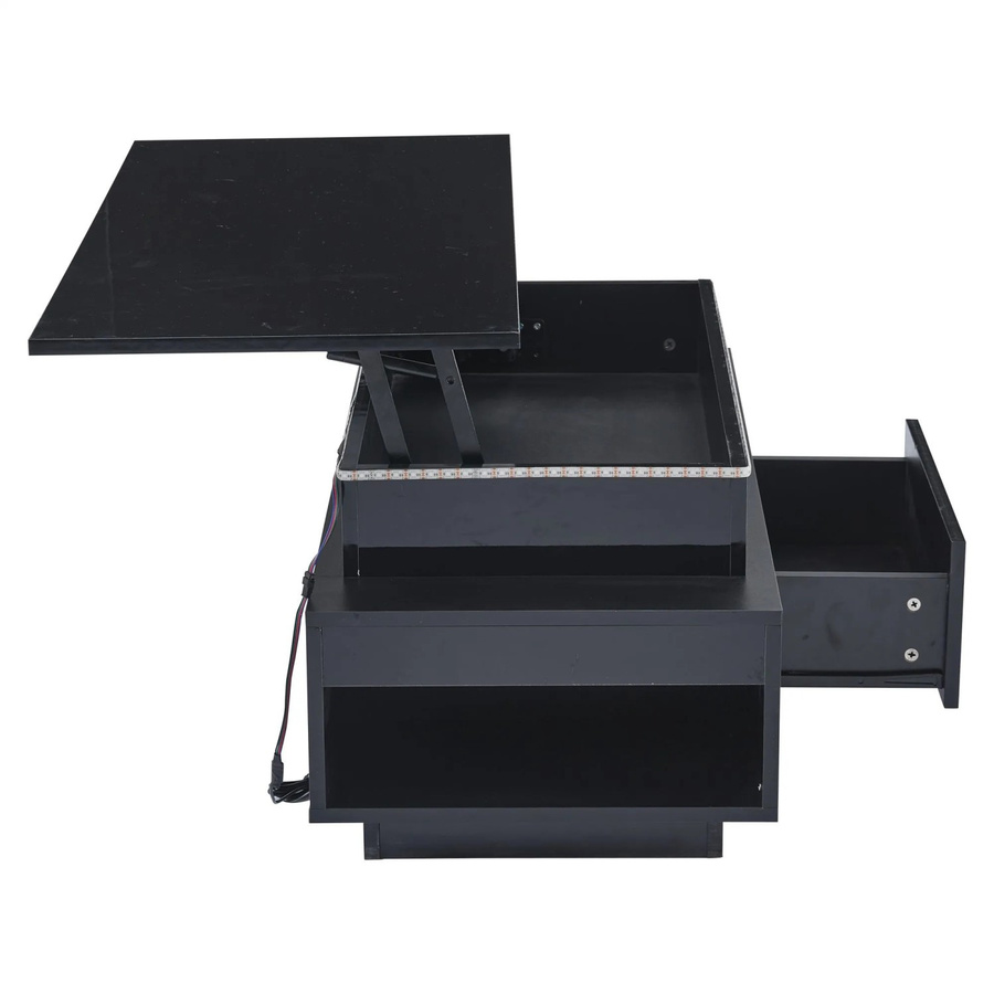 okwish Couchtisch höhenverstellbar mit LED und Schublade in Schwarz, B: 96 cm, T: 45 cm, H: 40 cm - Bild 2