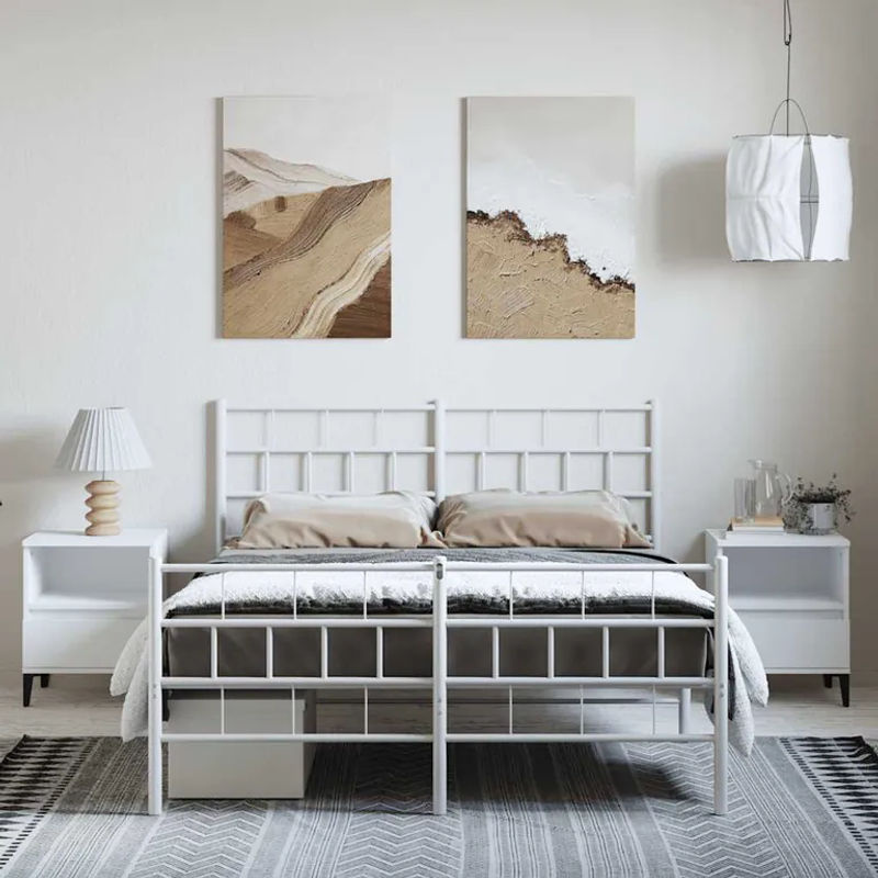Vidaxl Metall-Bettgestell mit Kopfteil und Fußteil in Weiß, B/T/H: 150 x 200 cm - Bild 3