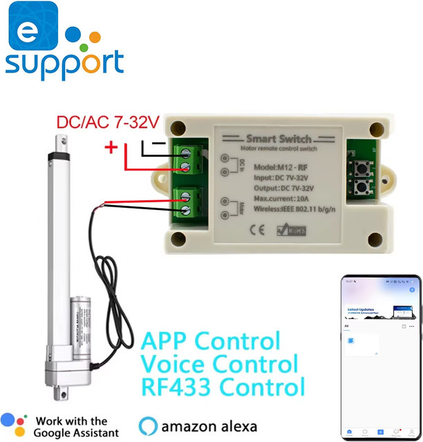 eWelink WiFi Elektrischer Linearantrieb Motorsteuerung mit RF433 Fernbedienung Smart Switch Modul für DC12V 24V 32V kompatibel mit Alexa und Google Home - Bild 1