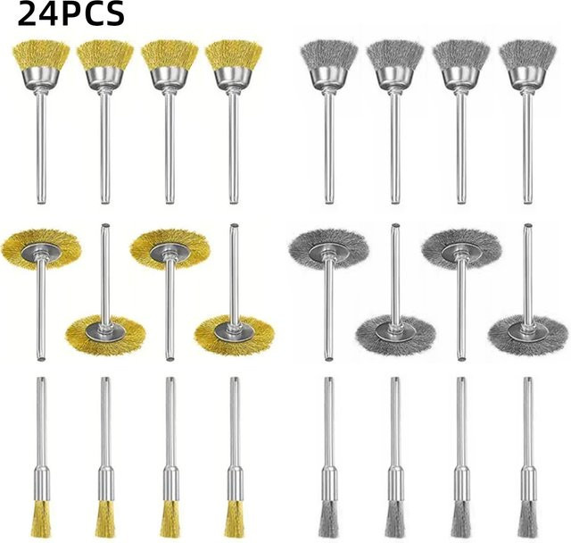 Dremel 24-teiliges Drahtbürsten-Set aus Stahl und Messing für Rotationswerkzeuge zur Reinigung und Rostentfernung von Metall in Silber und Gold - Bild 1