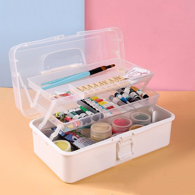 JETTING Aufbewahrungsbox aus Kunststoff mit 3 Schichten, faltbar und tragbar, für Make-up, Haarnadeln und Schmuck, Weiß/Lila - Bild 1