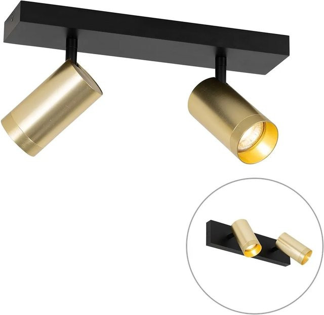 QAZQA Jeana Luxe Deckenstrahler Schwarz und Gold, verstellbarer 2-flammiger LED-Deckenlampen aus Metall für Wohnzimmer, Flur oder Esszimmer, dimmbar - Bild 1