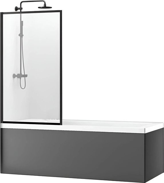 KOLMAN Badewannenaufsatz aus ESG-Klarglas mit schwarzem Profil, B/H: 80 x 140 cm - Bild 1
