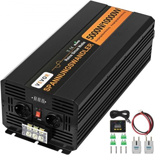 VEVOR Wechselrichter 5000W 24V DC auf 230V AC Reiner Sinuswellen Spannungswandler in Schwarz - Bild 1