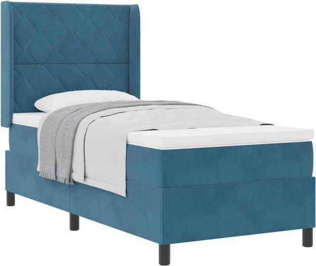 vidaXL Boxspringbett mit Kopfteil in Blau aus Samt mit Taschenfederkern B/T/H: 100 x 200 x 140 cm - Bild 1