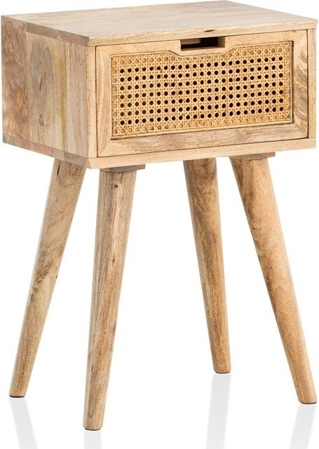 Wohnling Nachttisch aus Mango Massivholz mit Rattan in Natur, B/H/T: 40 x 60 x 30 cm - Bild 1