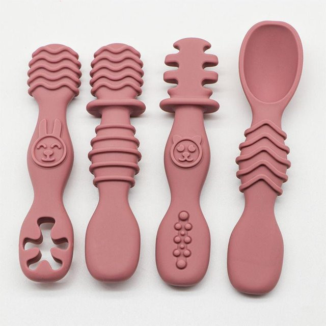 4er-Set Silikon-Babykostlöffel von MARKET-2, BPA-freie Trainingslöffel für Babys ab 6 Monaten, ergonomisches und waschbares Geschirr - Bild 1