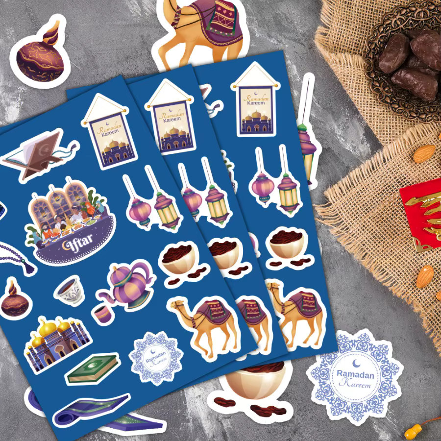 10 Stück Ramadan Aufkleber mit Mond, Sternen, Kamel und Öllampe für Geschenktüten und Party-Dekoration, Mehrfarbig - Bild 5