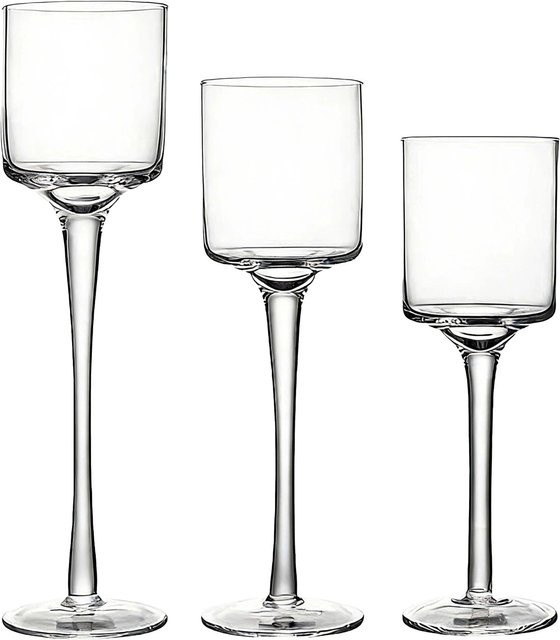 Relaxdays Kerzenhalter aus Glas in Transparent, 3-teiliges Set für Teelichter und Stumpenkerzen, Höhe: 20 cm bis 26 cm, Durchmesser: 7 cm - Bild 1