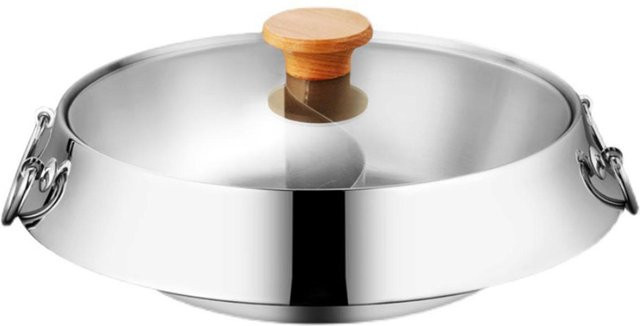 Aimo Doppelseitiger Hot Pot Shabu Shabu Topf aus Edelstahl 304, Silber, Durchmesser: 30 cm - Bild 1