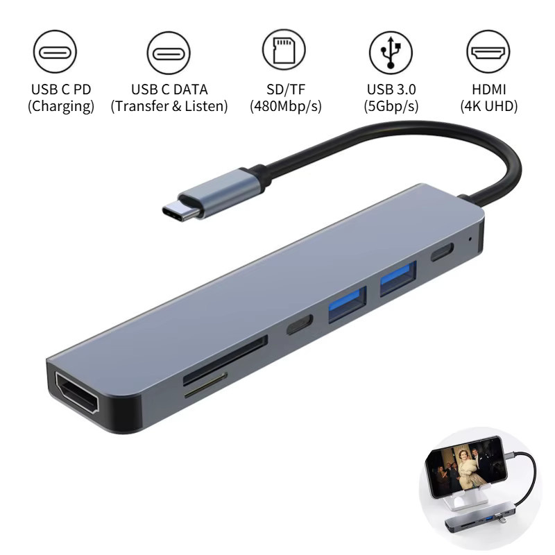DIXSG USB C Dockingstation Type-C Hub mit HDMI 4K UHD, Bildschirm-Aus-Taste, USB 3.0 5 Gbit/s und 87 W Schnellladung für MacBook - Bild 2