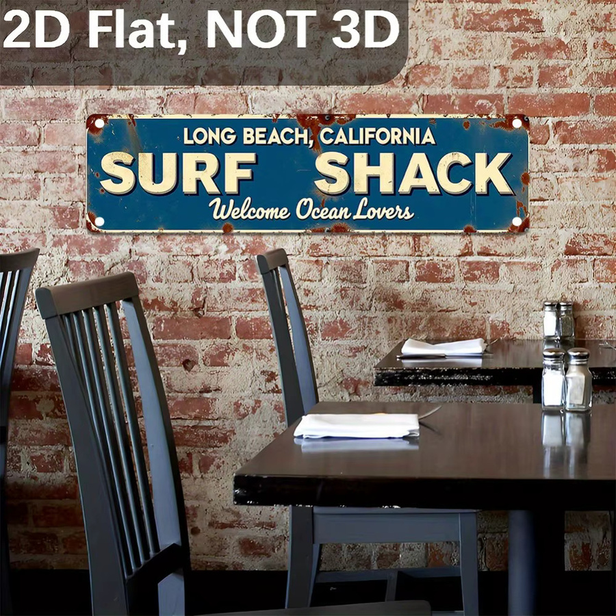 HELLOYOUNG Vintage Long Beach Surf Shack Metallschild in Blau, California Coastal Wandbild für Innen- und Außenbereich, B/H: 40 x 10 cm - Bild 4