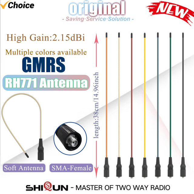 RONGYIN RH771 High Gain GMRS Antenne Dual Band VHF UHF mit SMA-Buchse, flexible Antenne für Baofeng Walkie Talkies, 155/462 MHz, Farbe: Gelb - Bild 1