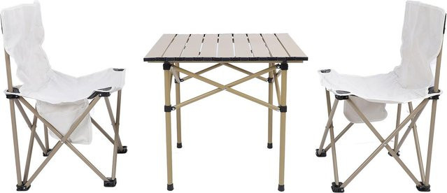 Nensit Campingtisch und Stühle Set aus Aluminiumlegierung in Weiß mit Stauraum, faltbar und tragbar - Bild 1