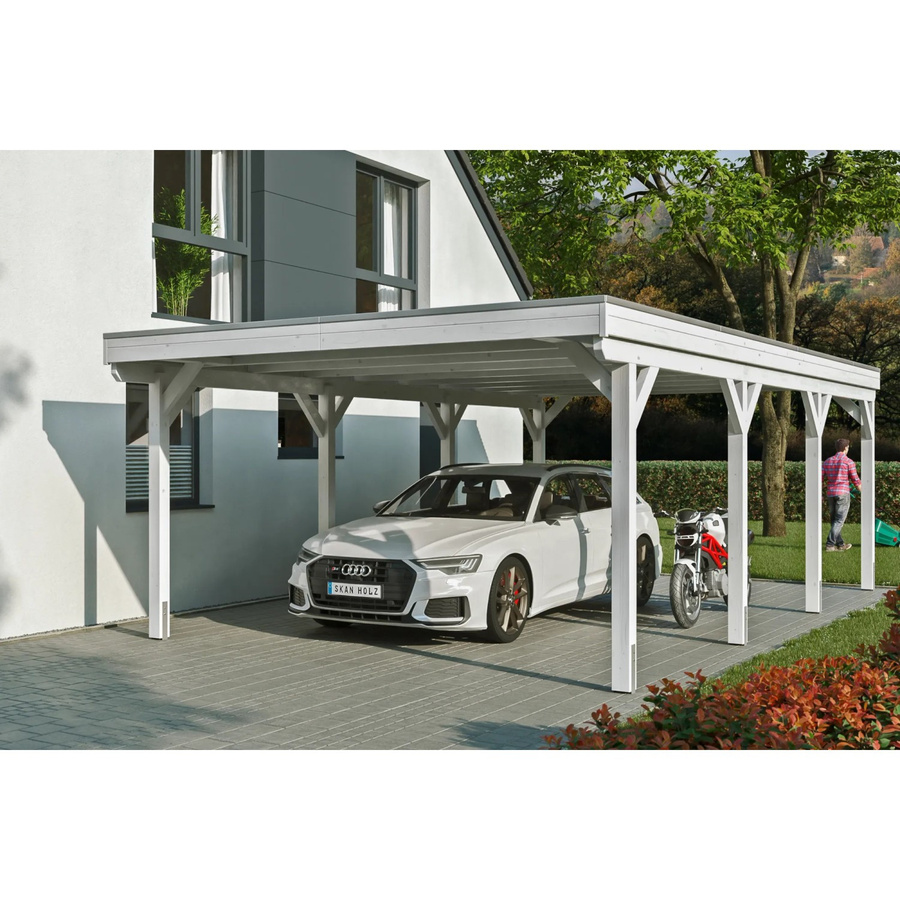 Skan Holz Carport Grunewald aus Fichte mit Aluminiumdach in Weiß, B: 427 cm, T: 796 cm, H: 251 cm - Bild 2