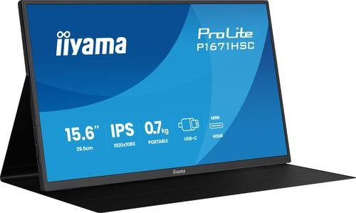 Iiyama ProLite P1671HSC-B1 Portabler LED-Monitor, 15.6 Zoll Full HD IPS Display, Schwarz, mit USB-C-Dock und HDMI - Bild 1