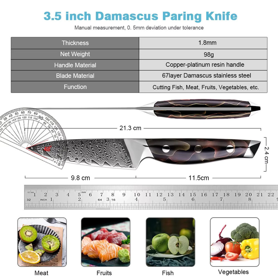 Xituo Damaststahl Obstmesser mit Kupfer-Platin-Harz Griff in Multicolour, 3,5 Zoll - Bild 2