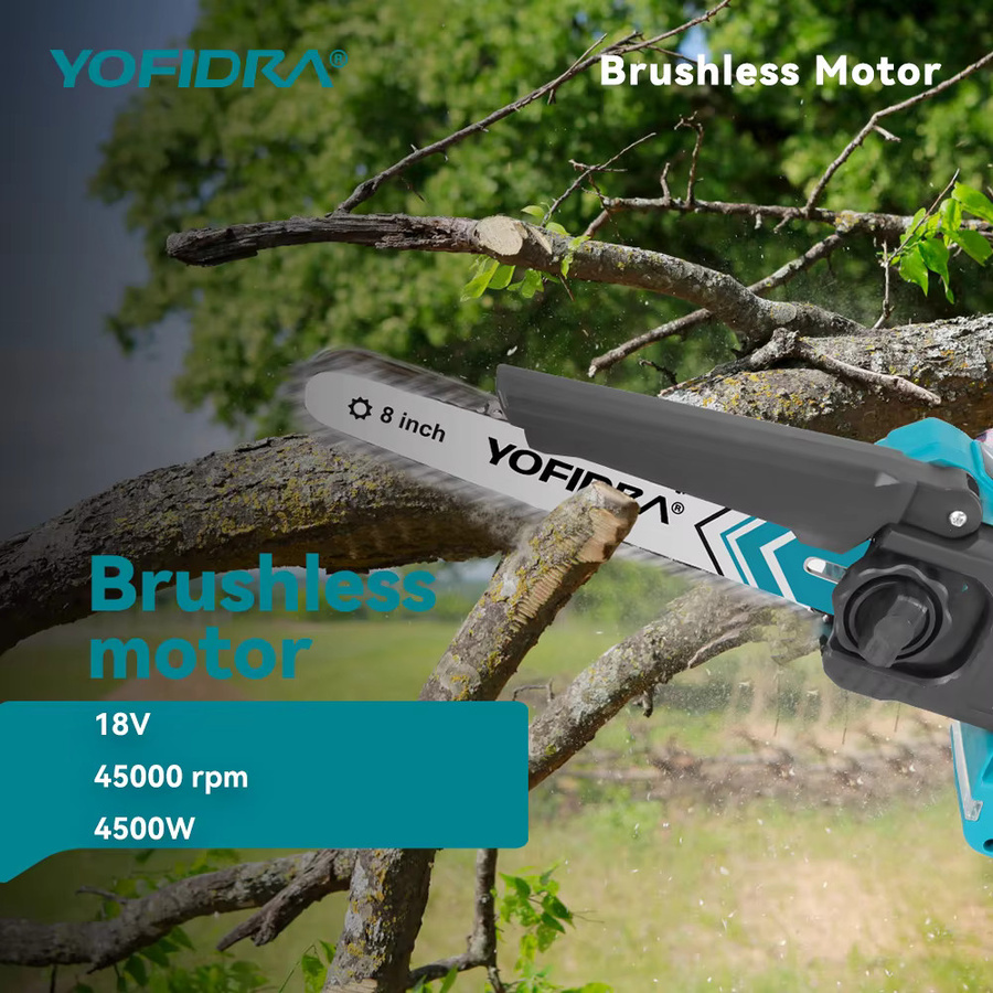 YOFIDRA Bürstenlose 8-Zoll-Elektrokettensäge 4500W mit Digitalanzeige und Akku für Holzbearbeitung und Beschneidung - Bild 3
