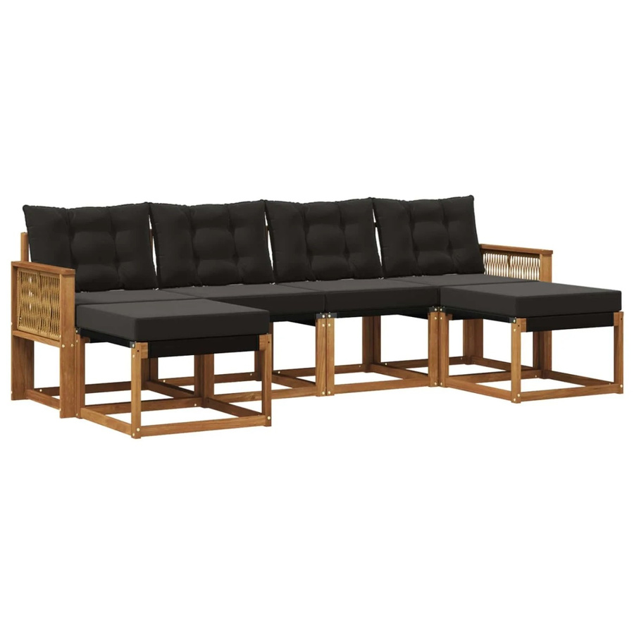 vidaXL Outdoor-Sofagarnitur in U-Form aus massivem Akazienholz und Textilene mit 6 Kissen, Schwarz und Natur - Bild 2