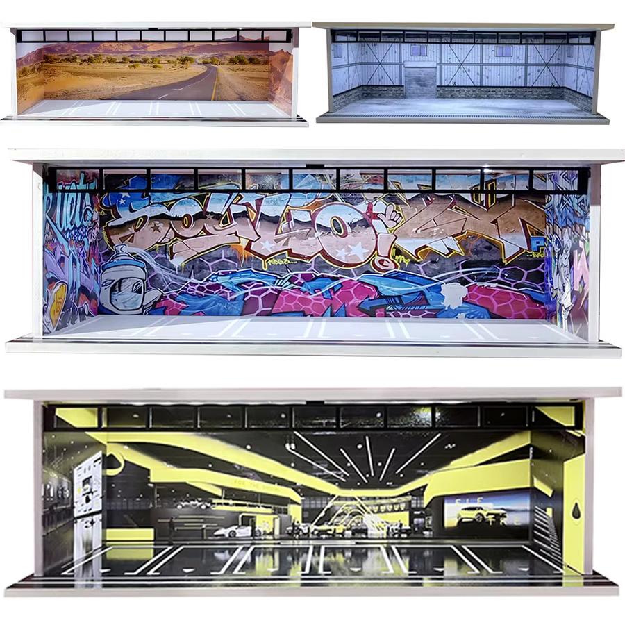 meiduoxing DIY-Garagendiorama, Autovitrine und Parkszene, Maßstab 1:64, mit LED-Leuchten - Bild 4