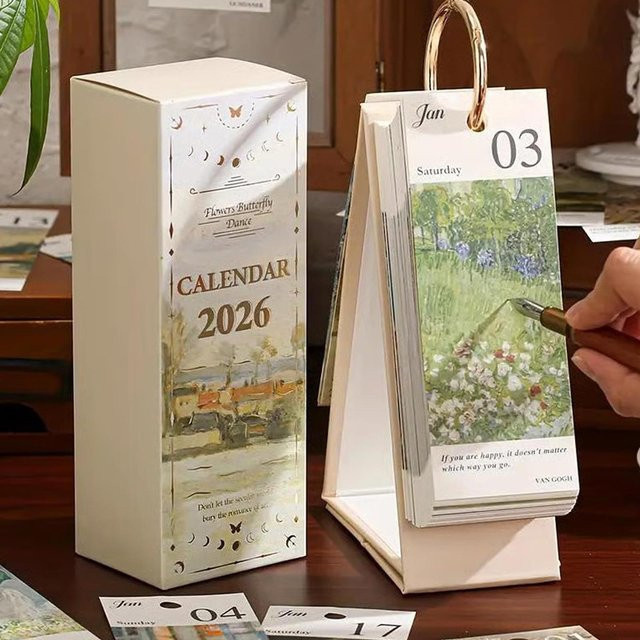Tischkalender 2026 im europäischen Stil mit Retro-Ölgemälden, Multicolor - Bild 1