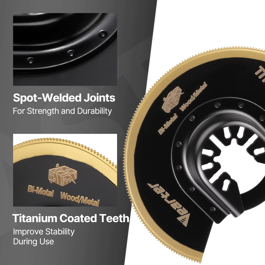 Vearter 3-teiliges Titan-beschichtetes Oszillierendes Multitool Halbkreissägeblatt-Set in Gold für Metall und Holz - Bild 4