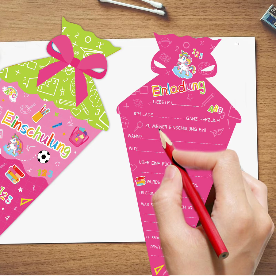 15 Stück Bonbontüten in Form einer Einladungskarte für den ersten Schultag, rosa Back-to-School-Party-Einladungen aus Papier - Bild 2