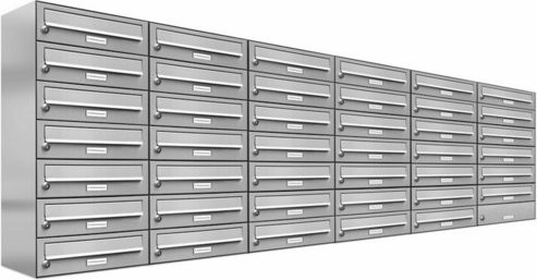 AL Briefkasten für 41 Parteien, Aufputzmontage, Edelstahl, silberfarben, B/H/T: 229,8 x 80,5 x 27,5 cm - Bild 1