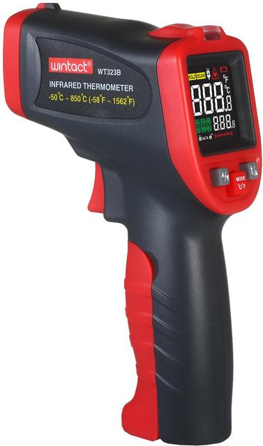 Wintact Professionelles Infrarot-Thermometer mit Typ K für den industriellen Einsatz, Messbereich -50 bis 850 Grad Celsius, Schwarz-Rot - Bild 1