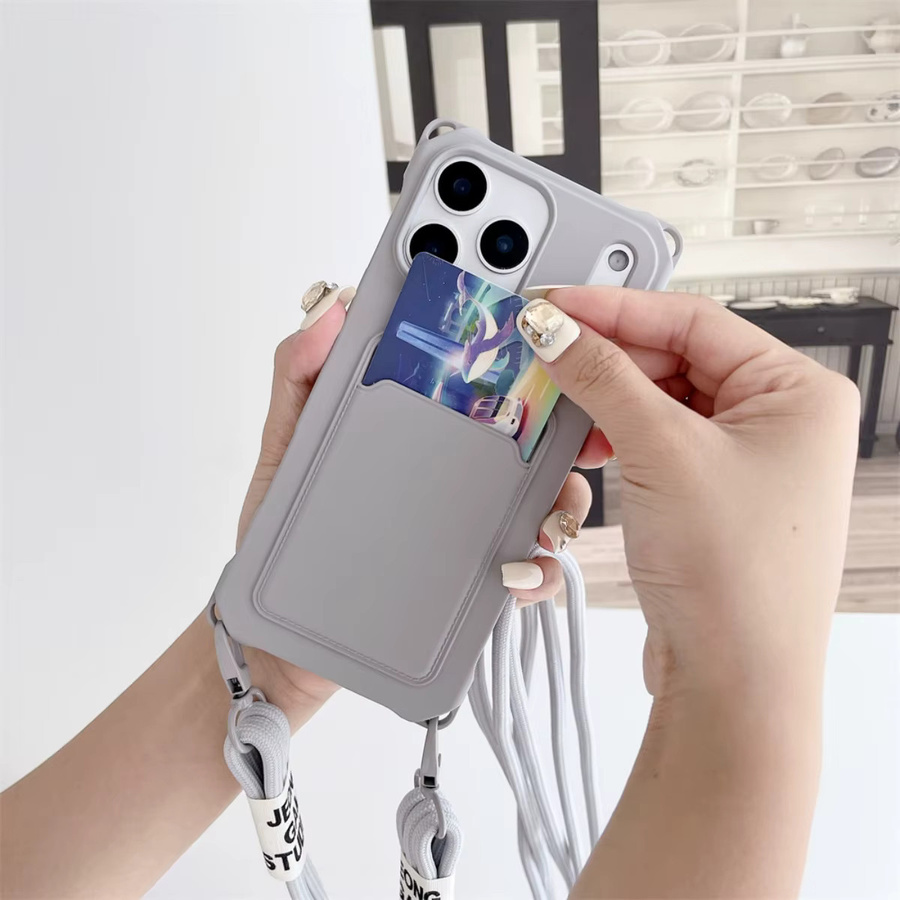 szHAIyu Silikon Handyhülle mit Riemen und Kartenhalter für iPhone, Farbe: Pink - Bild 3