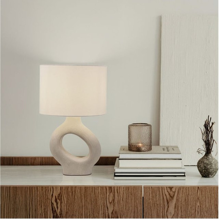 HOME DELUXE Tischlampe LOLA asymmetrisch in Beige aus Keramik und Stoff