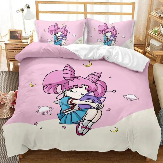 Sailor Moon Bettwäsche-Set aus Mikrofaser-Polyester in Pink, 3-teilig mit 1 Bettbezug und 2 Kissenbezügen, B/H: 200 x 230 cm - Bild 1