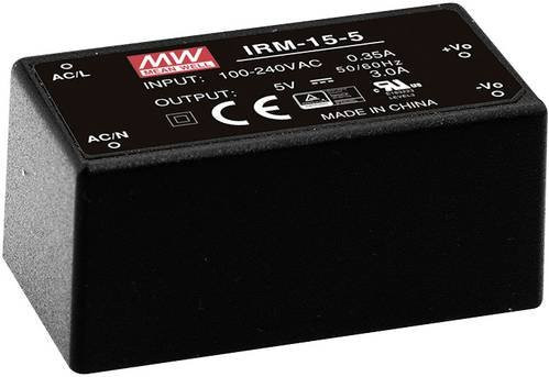 Mean Well MW IRM-15-24 AC/DC-Printnetzteil, 24 V/DC, 0.63A, 15W, Schwarz - Bild 1