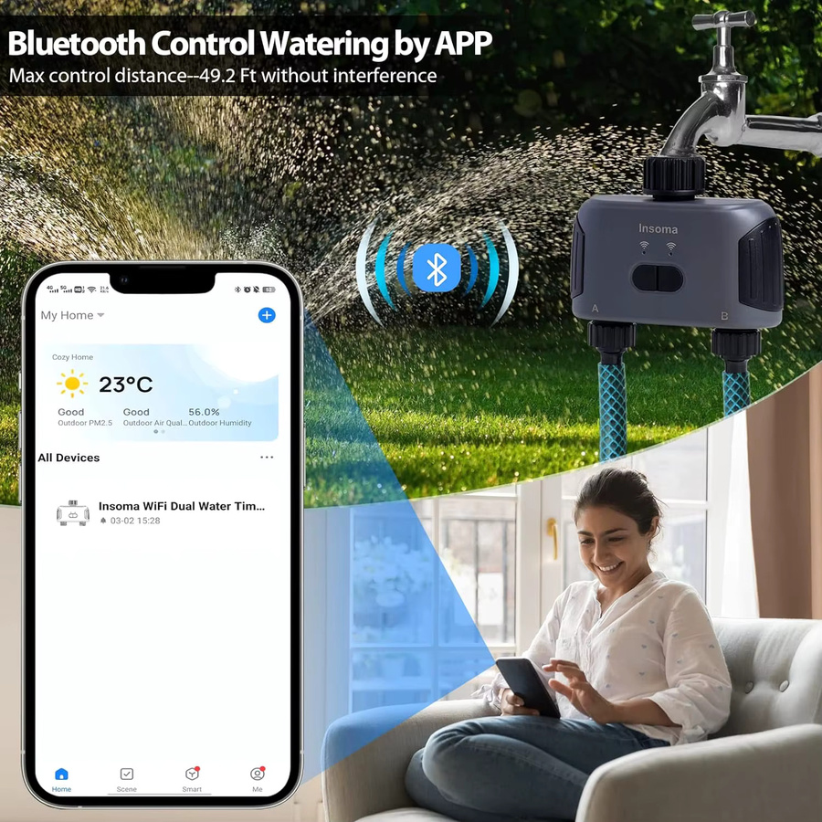 Insoma Automatischer Bewässerungstimer mit 2 Auslässen und Zigbee-Steuerung ohne Hub für die Gartenbewässerung - Bild 2