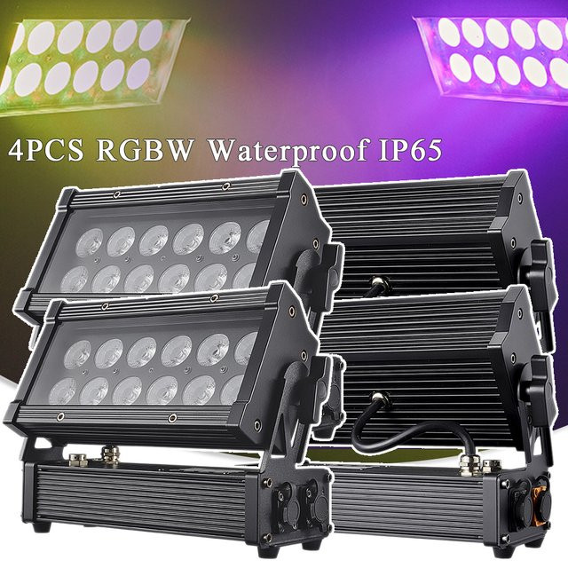 Yuer 4er-Set RGBW LED Outdoor Floodlights mit DMX-Steuerung, IP65 wasserdicht, Schwarz, für Wand- und Stroboskop-Effekte bei Events und Partys - Bild 1