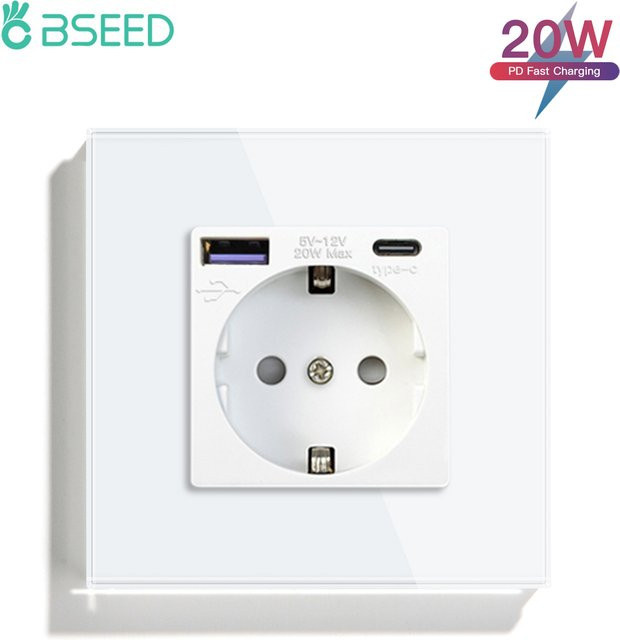 BSEED EU Standard PD Schnellladebuchse Netzstecker mit USB Typ-C Schnittstelle in Weiß - Bild 1