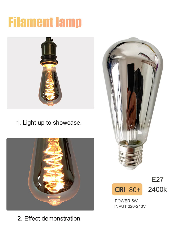 LIGHT HOUSE Edison Retro LED-Glühlampe mit E27-Schraubfassung, silbergraues Glas, 5 W, warmweiß - Bild 5