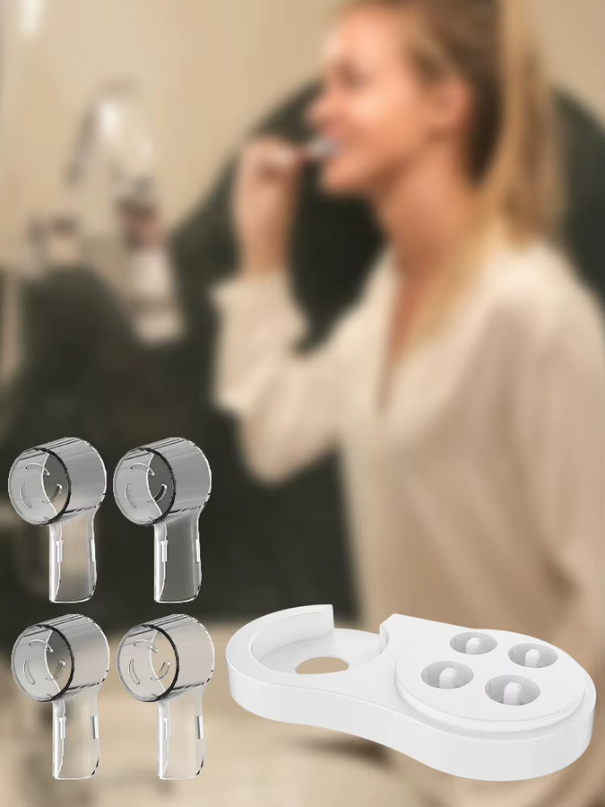 Eelhoe Elektrischer Zahnbürstenhalter mit staubdichten Abdeckkappen und Ersatzbürstenköpfen, kompatibel mit allen elektrischen Zahnbürsten von Oral B, Schwarz und Transparent - Bild 2