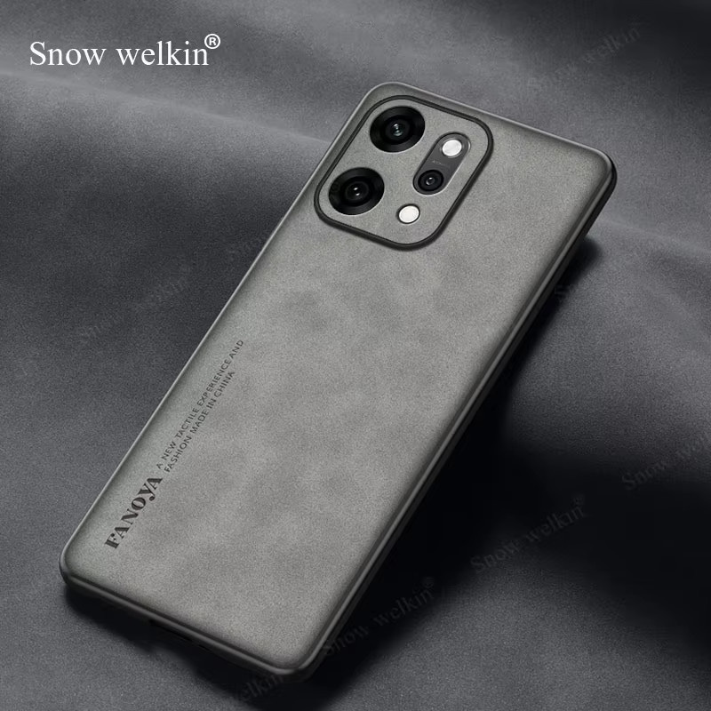 Luxus Leder-Schutzhülle mit Schaffell für Oppo Reno Serie in Grau - Bild 3