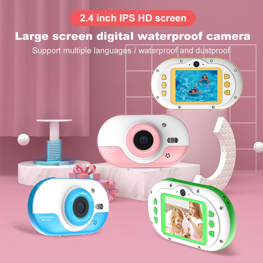 TOMTOP JMS Kinder Digitalkamera, Wasserdicht, Doppelkamera, 2,4 Zoll IPS HD, Blau - Bild 2