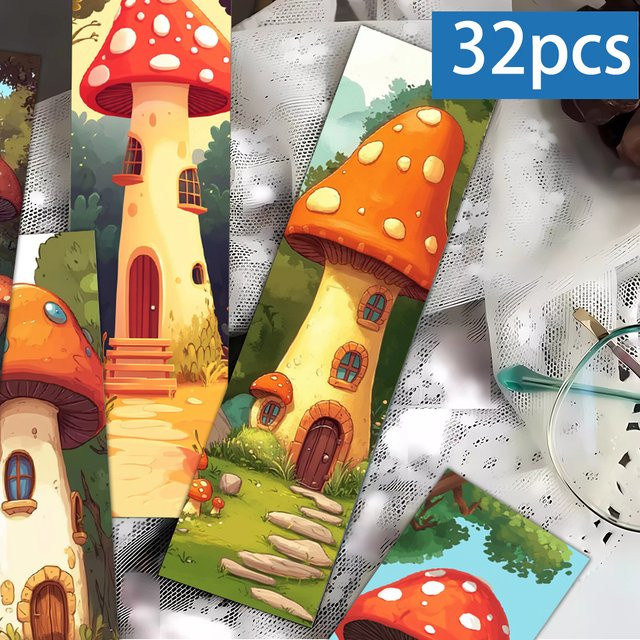 32 Stück kreative Lesezeichen im Pilzhaus-Design aus Papier, mehrfarbig - Bild 1