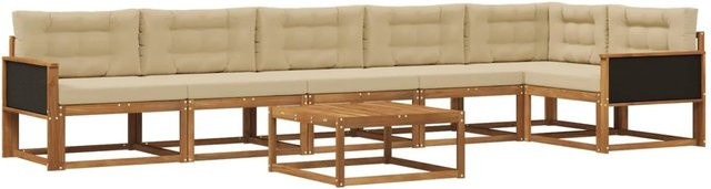 vidaXL Outdoor-Sofagarnitur aus massivem Akazienholz mit 7 Kissen in Natur und Beige - Bild 1