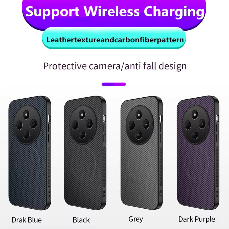 Magnetische Business Schutzhülle aus PU-Leder mit Carbon-Fiber-Textur für Xiaomi Redmi 14C in Schwarz und Lila - Bild 5