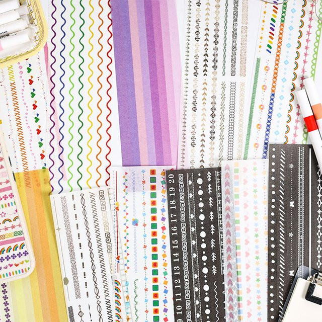 6 Blatt bunte Streifen-Aufkleber mit verschiedenen Mustern in Multicolour für DIY-Scrapbooks und Dekorationen - Bild 1