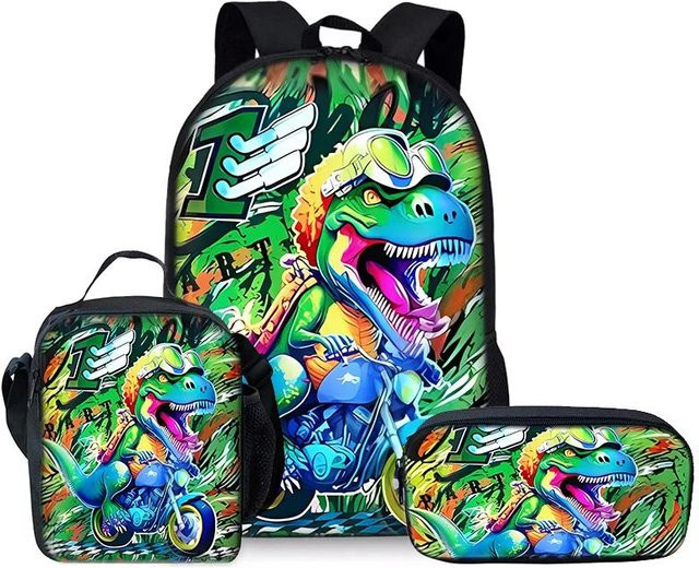 BAOERYE Dreiteiliges Rucksack-Set mit Dinosaurier-Motiv für Kinder in Multicolour - Bild 1