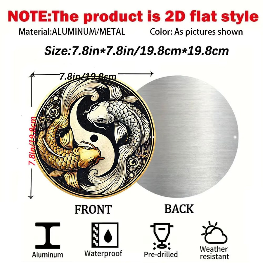 CIFBUY Vintage Yin Yang Tai Chi Metall-Wandkunst in Gold, Schwarz und Weiß - Bild 2