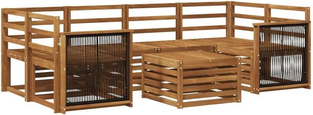 vidaXL Outdoor-Sofagarnitur aus Massivholz Akazie in Braun mit beigen Polstern, 7-teiliges Gartenmöbel-Set für Terrasse und Garten - Bild 1