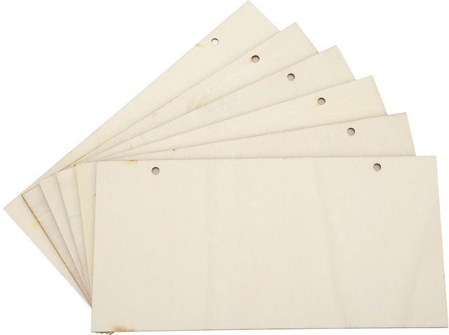 6er Set Tooarts Holz Plaque Rechteck Unbehandelt Beige mit Löchern zum Aufhängen für DIY Dekoration - Bild 1